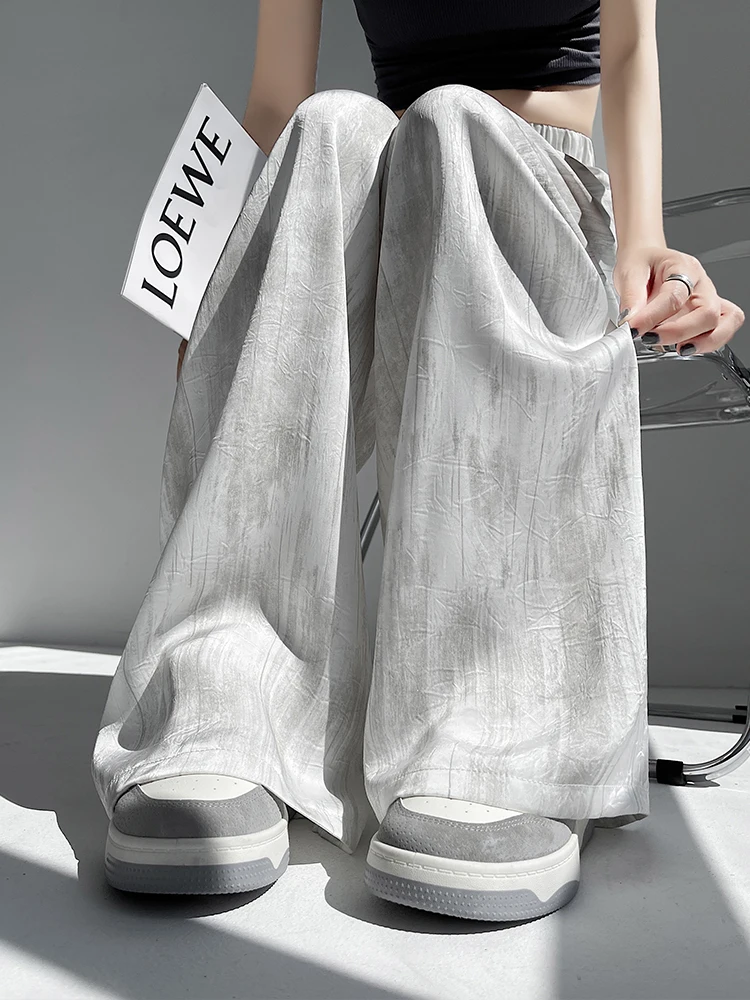 夏用アイスシルクワイドレッグパンツ レディース アセテートサテン染め ルーズカジュアルパンツ 小さいサイズ 日焼け防止パンツ ドラウォーキ...