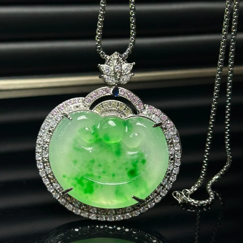 

Certified Natural Perfect High Ice Jade Jadeite amulet ruyi Pendant&NecklacesLock of good wishes