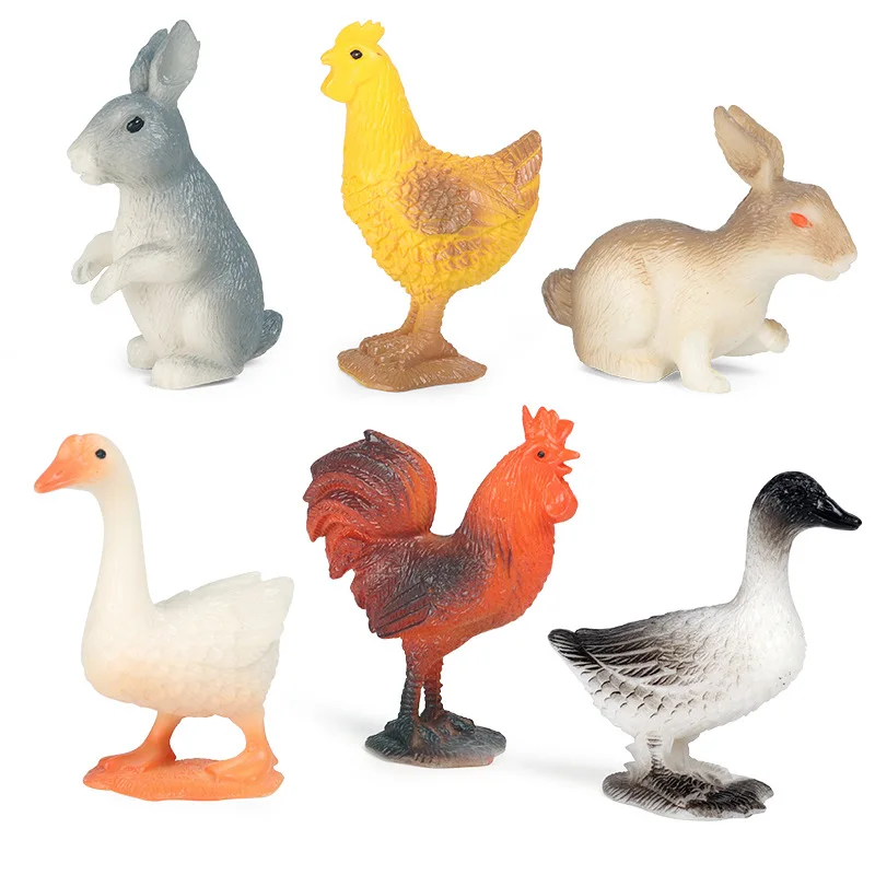 Cross border simulation animal model toy solid Mini poultry chicken duck goose rabbit children cake multi meat decoration