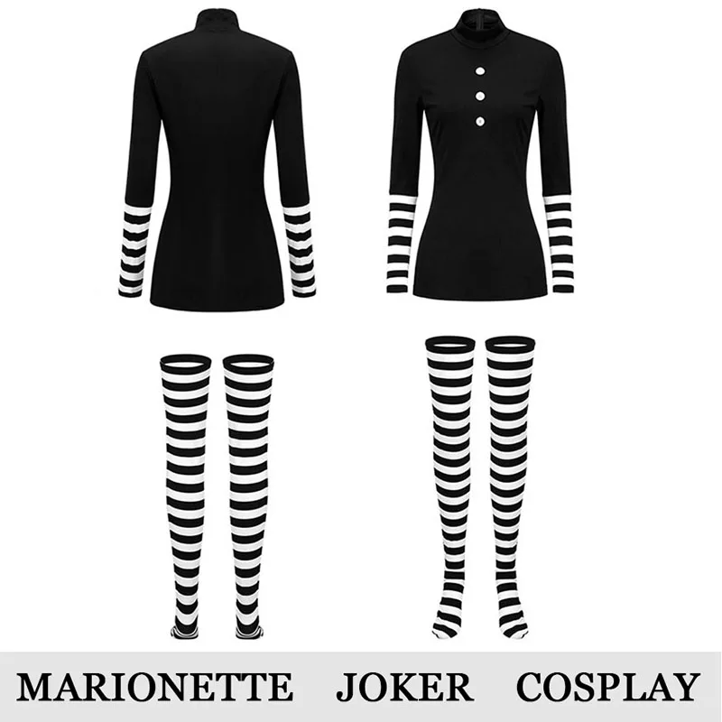 

Game Movie Horror Marionette Joker Cosplay Costume Disguise Adult Women Dress Full Set Clothes Halloween Carnival Party Suits