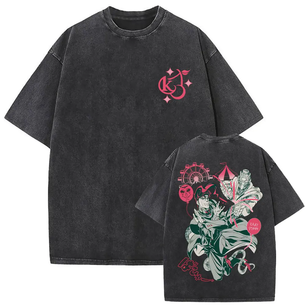 Washed Vintage Anime Jojo Bizarre Adventure T-shirt Jotaro Kujo Tshirt Dio Giorno T-shirts Unisex Loose High Quality T Shirts