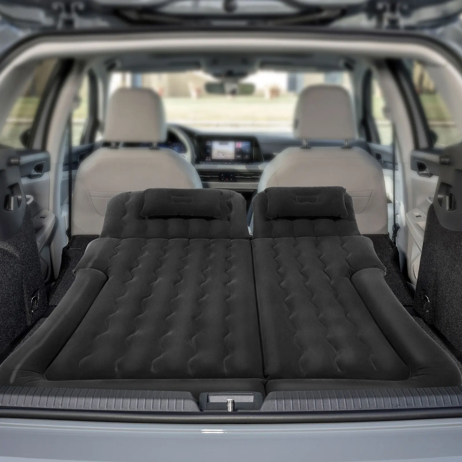 

170x120cm Air Mattress with an Inflation Pump Camping Mat Double Air Mattress 6 Chambers Velvet Surface Complete Set Black