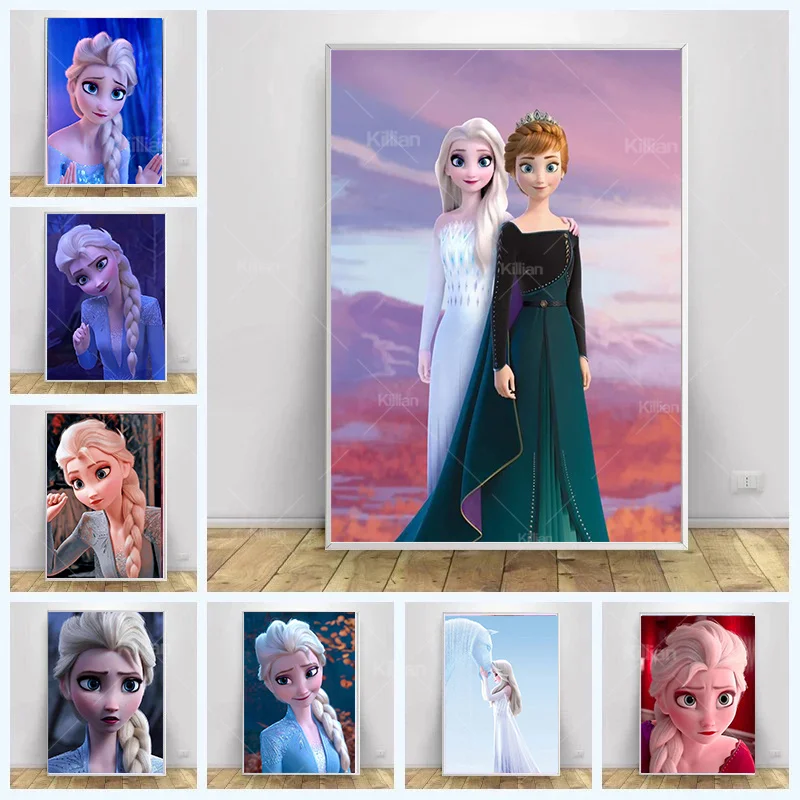 Disney Princess Frozen Canvas Paintings Anna and Elsa Cartoon Anime Posters and Prints Wall Art Pictures For Living Kids Room