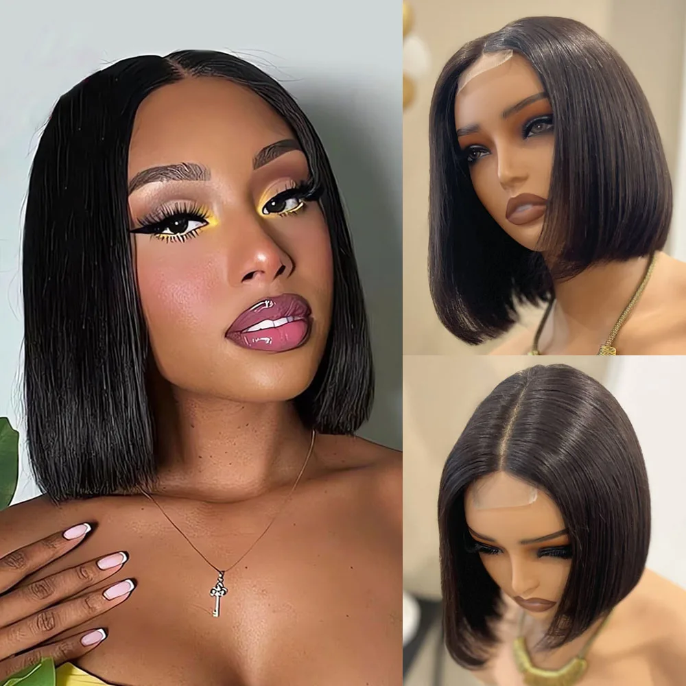 

2X6 Deep Part Bob Wig Human Hair Straight 8 Inch Transparent Lace Closure Short Bob Human hair Wig