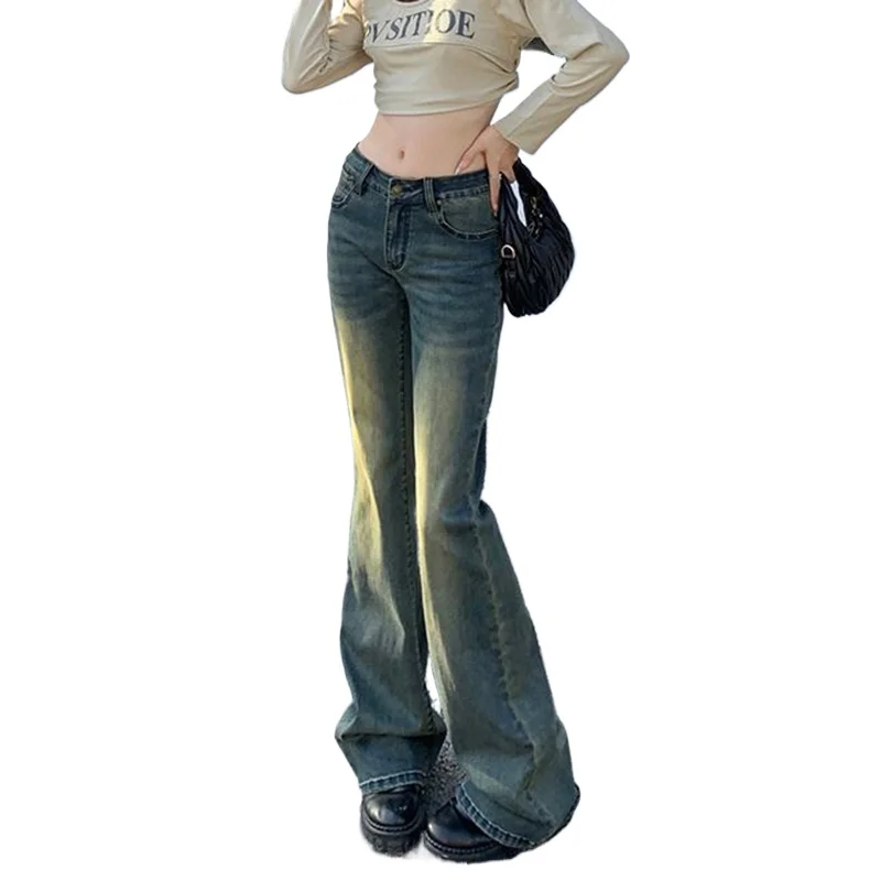 New Vintage High Waist Flare Jeans Women Autumn Streetwear Denim Trousers Female Sexy Slim Fit Long Denim Pants Female