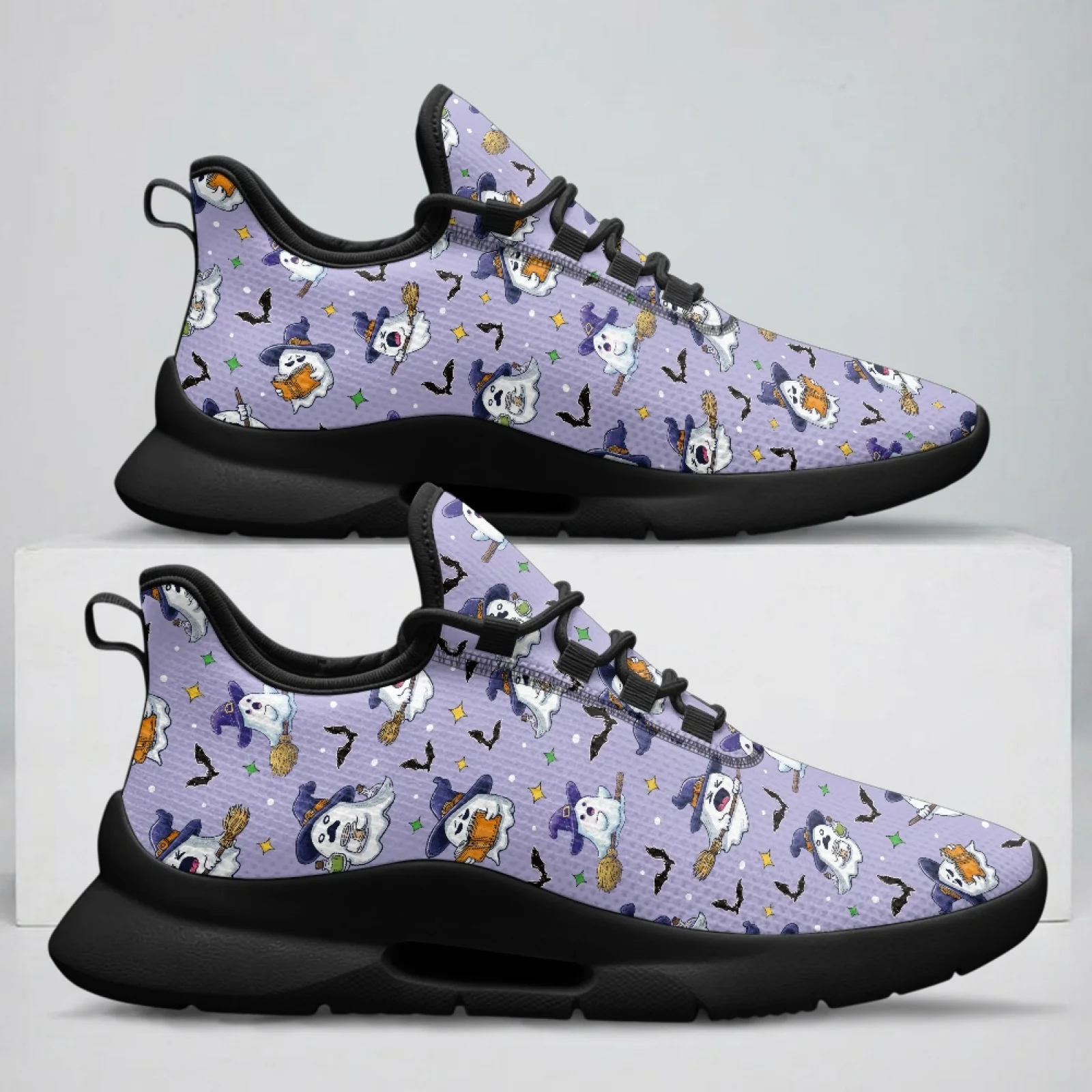 PENSTROLL Cute Ghosts Print Casual Men's Lace-Up Sneakers for Unisex Autumn Mesh & EVA Low-Top Lace-Up Sneakers Walking Sneakers