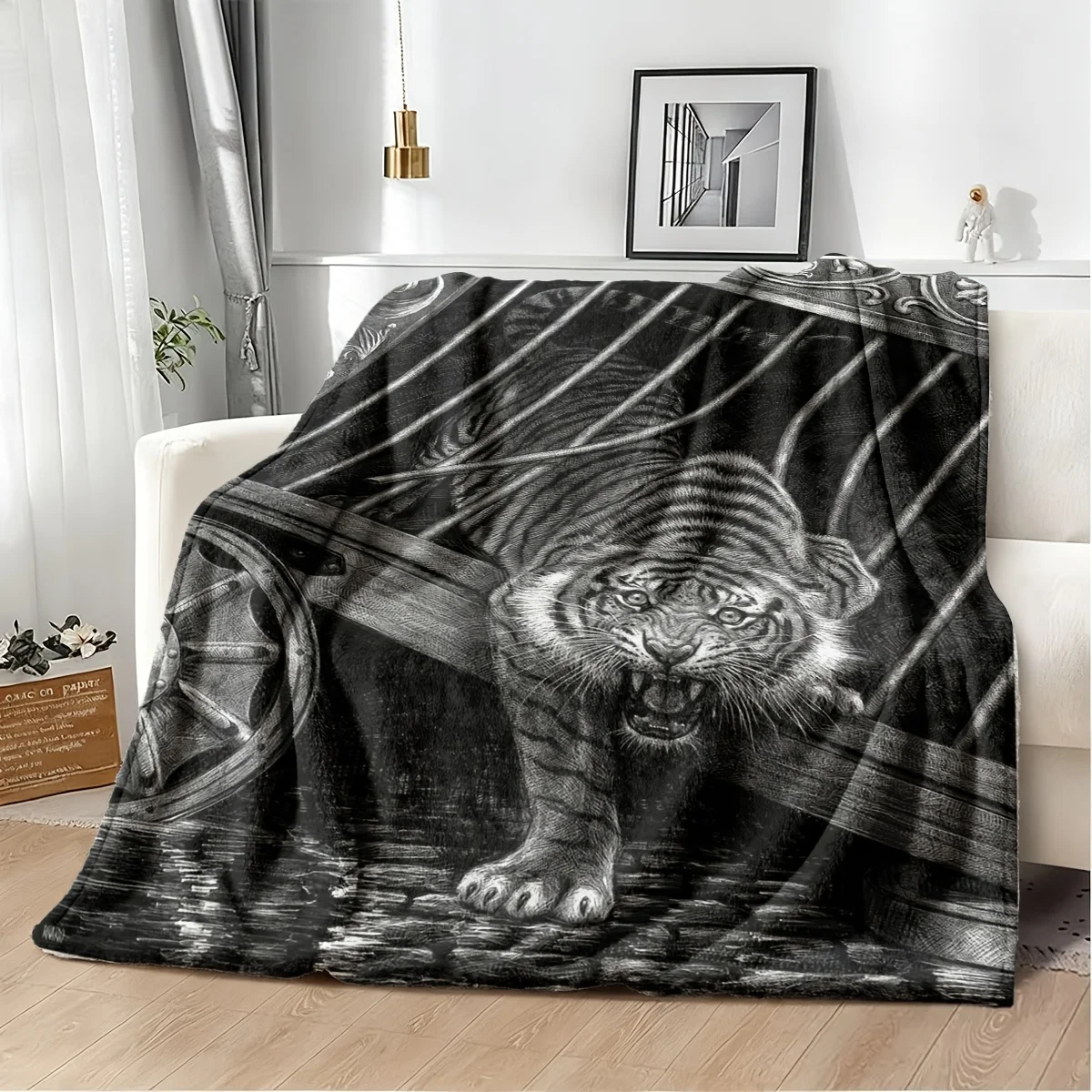 Luxury Tiger Jungle Throw Blanket 150x230cm Waterproof Large Art Print Wildlife Sofa Decor Cozy Cover