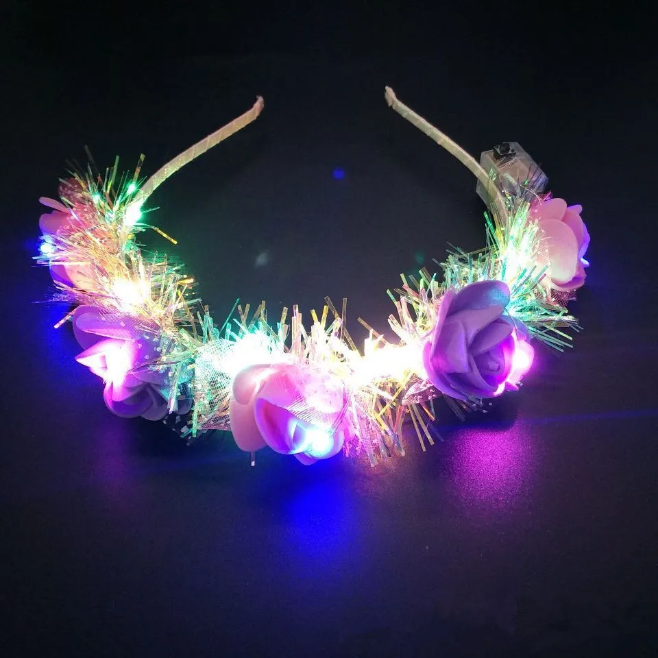 1pc Wedding Party Crown Flower Headband with LED Light Wreath Hair Band Accessories Glow Floral Headpiece Headdress Decorations