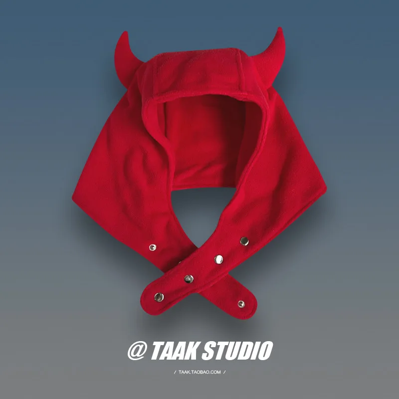 

Япония Yabi y2K Зимняя шапка с рогом дьявола и ушками для женщин, осенне-зимний капюшон, теплый замшевый комплект защиты ушей, шапка на голову, шапочки