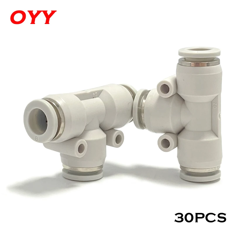 30 PCS High Quality White Pneumatic Quick-plug Connector Plastic Tee PE 4 6 8 10 12 14 16 T Type Variable Diameter Fittings