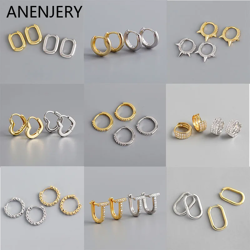 ANENJERY Circle Oval Geometric Small Hoop Earrings for Women Golden Silver Color French Punk Party Jewelry Huggies Wholesale