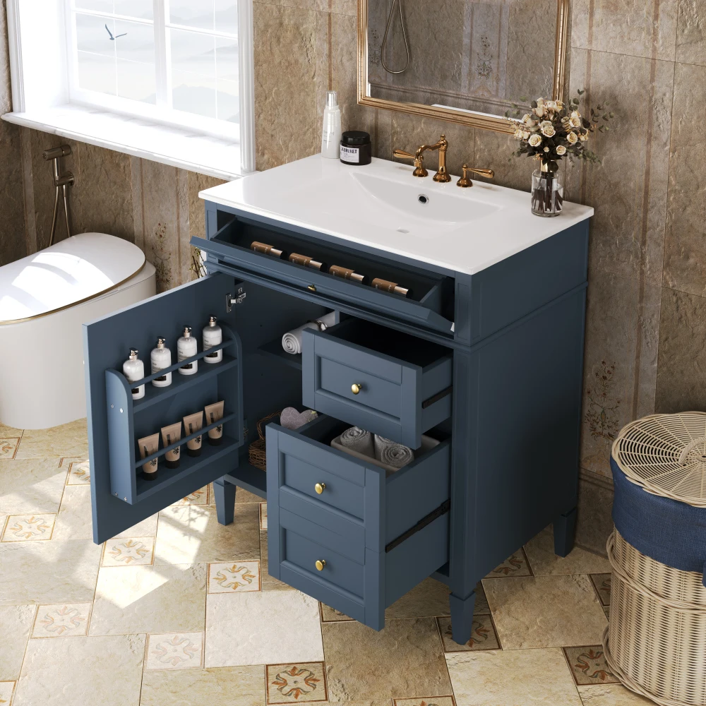 

30'' Bathroom Vanity with Top Sink, Modern Storage (2 Drawers + Tip-out Drawer)