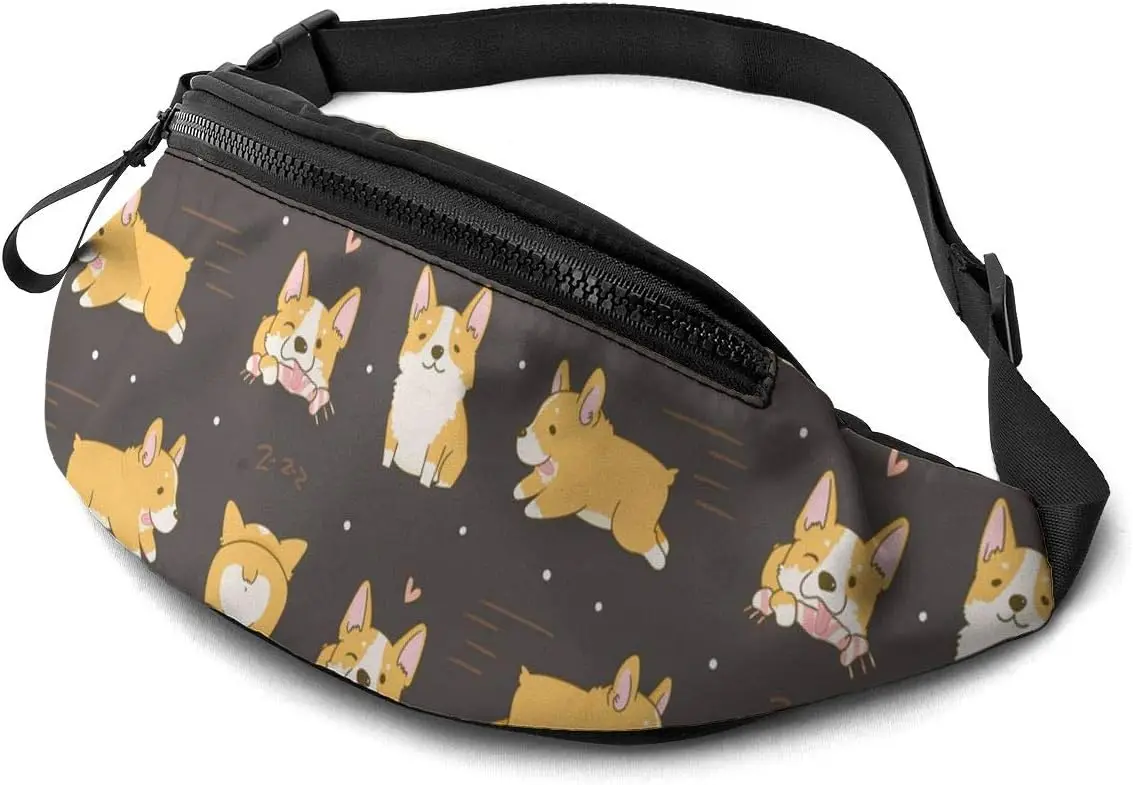

Kawaii Corgi Cute Dog Waist Bag with Headphone Hole Belt Bag Adjustable Sling Pocket Fashion Hip Bum Bag for Women