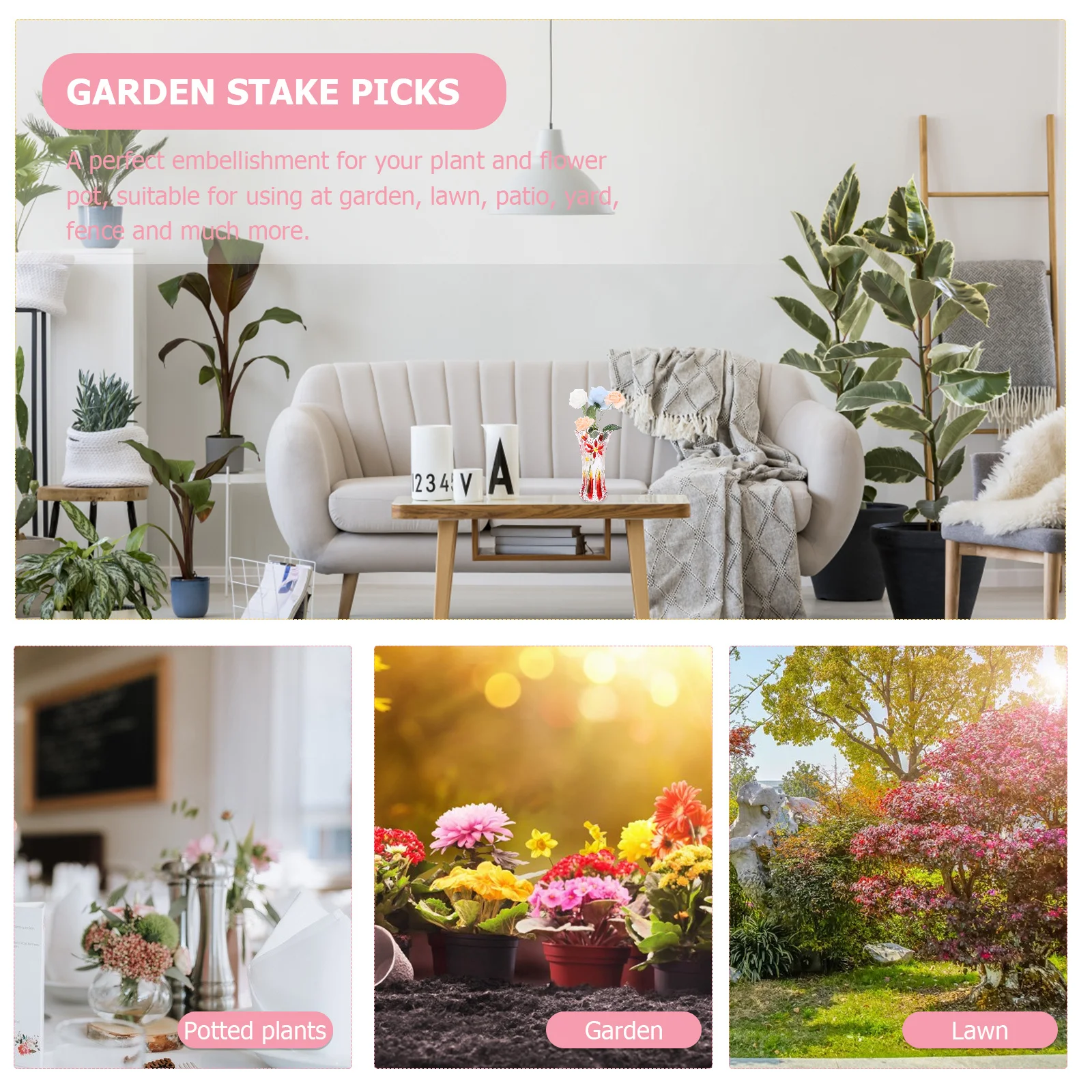 

5Pcs Metal Plant Pot Picks Chic Embellishments for Garden Flower Pot Decorations Plant Picks Decorative Sticks for Potted Plants