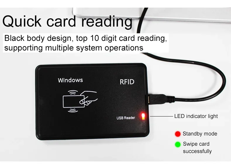 RFID Smart Card Reader with USB Port, 13.56MHz IC Card, Contactless Sensitivity, Support Window System Linux