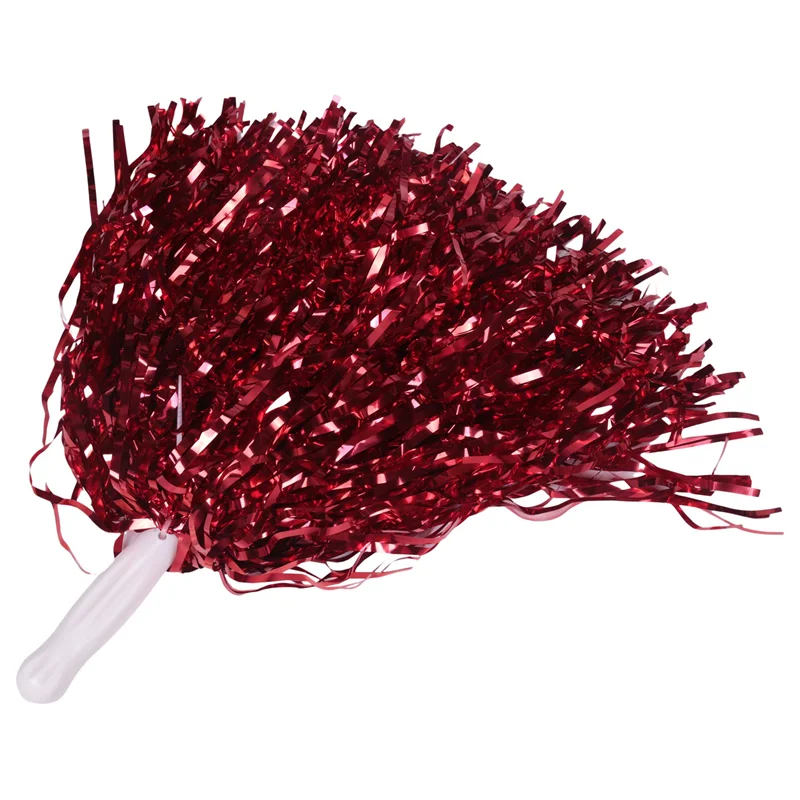 24Pcs Cheerleading Pom Poms Metallic Foil Cheer Pom Poms with Plastic Handle for Adults Kids Cheerleaders Party Red