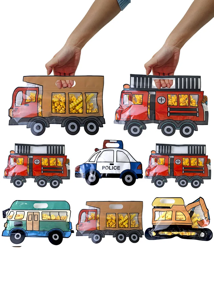 Feuerwehrauto Kipper Bagger Form Süßigkeiten-Kekstüten Kindergeburtstag Geschenk Reißverschlussbeutel Feuerwehrauto Plastik-Verpackungsbeutel – Detail 1