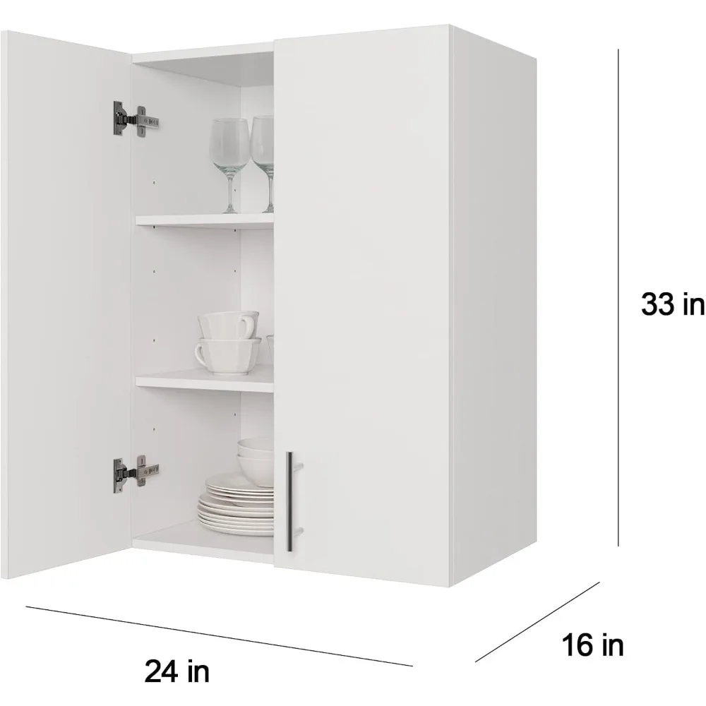 مجموعة خزانة تخزين خشبية مثبتة على الحائط للمطبخ، مقاس 24 × 33 بوصة، باب مزدوج مع إغلاق ناعم ومقابض معدنية #3