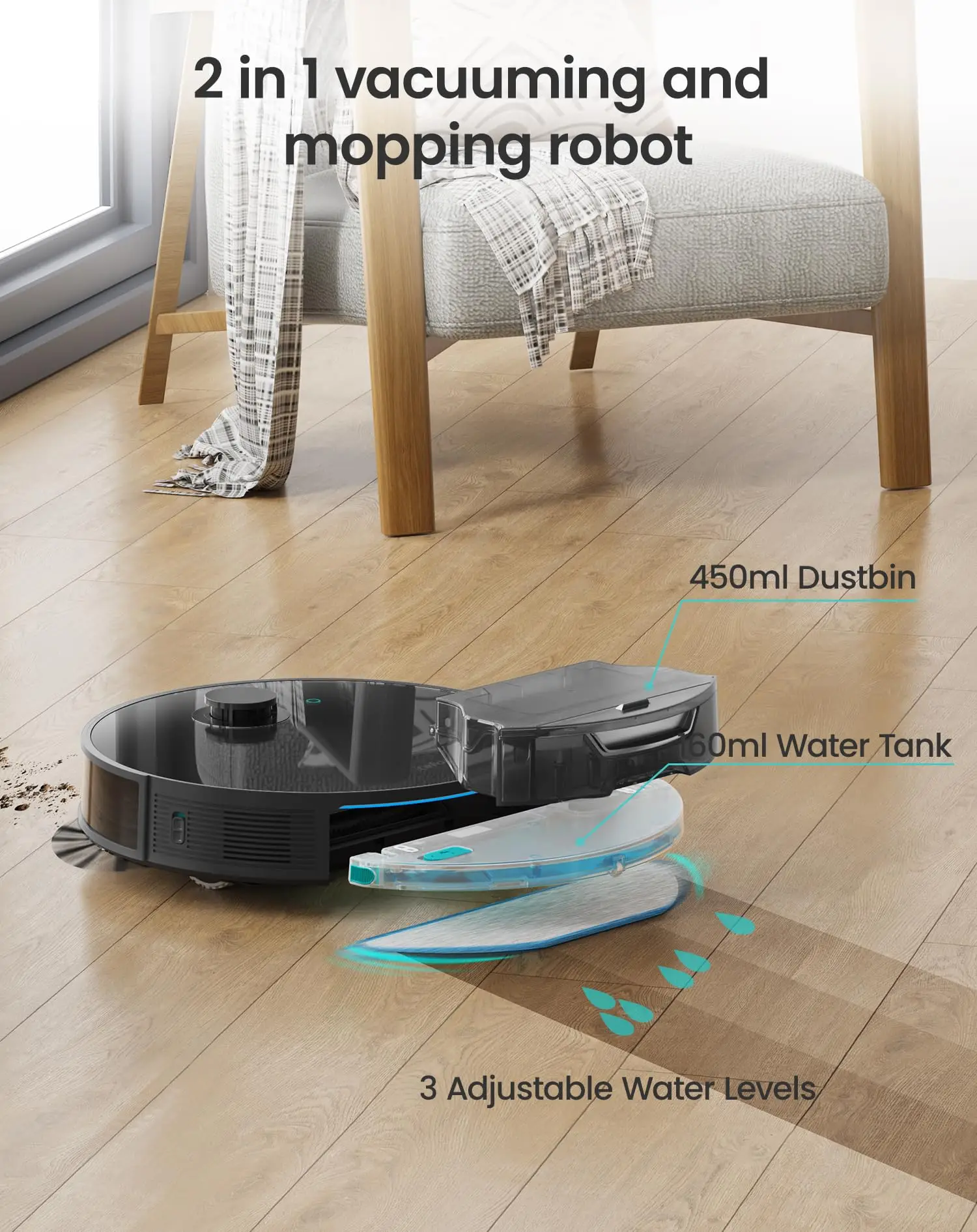 Lefant Robot Vacuum and Mop Combo, 4000Pa Suction, Precision Mapping with Lidar & dToF Sensors,  WiFi/App/Alexa Control,N3