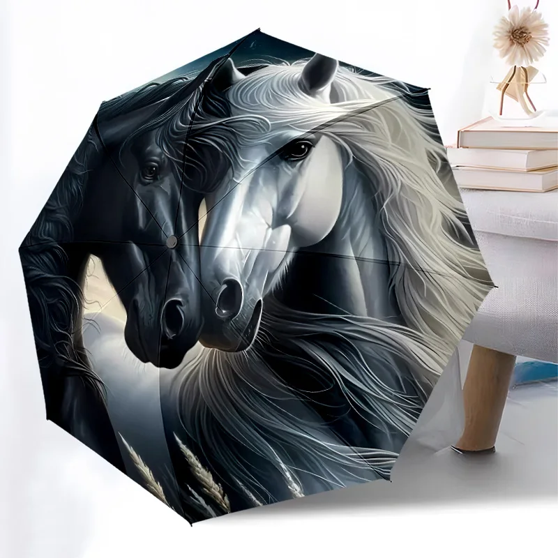 

Складной зонт для лошади, модный дизайн с автоматическим открытием, 8, железные ребрышки, пластиковая ручка, складной солнцезащитный козырек, идеальные праздничные подарки