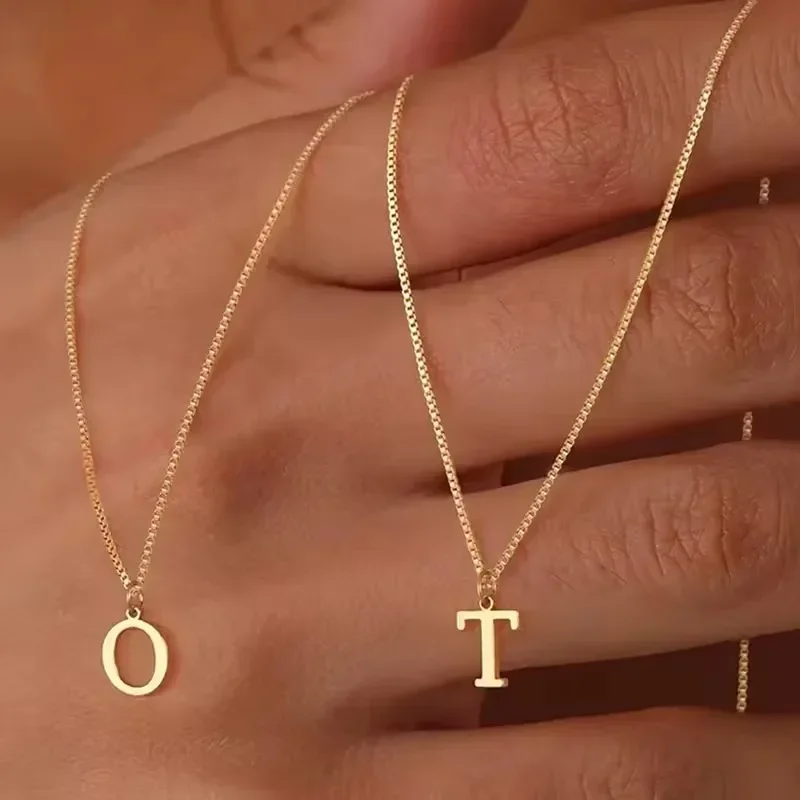 Initial Necklace Letter Pendant Chamrs Stainless Steel Necklace Jewelry Women\'s Necklace Box Chain Choker Woman Trend 2024 Gift