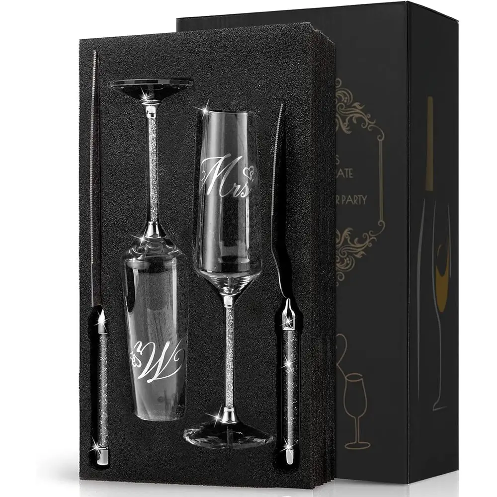 

Wedding Cake Knife Server Set, Mr and Mrs Champagne Flutes with Toasting Set