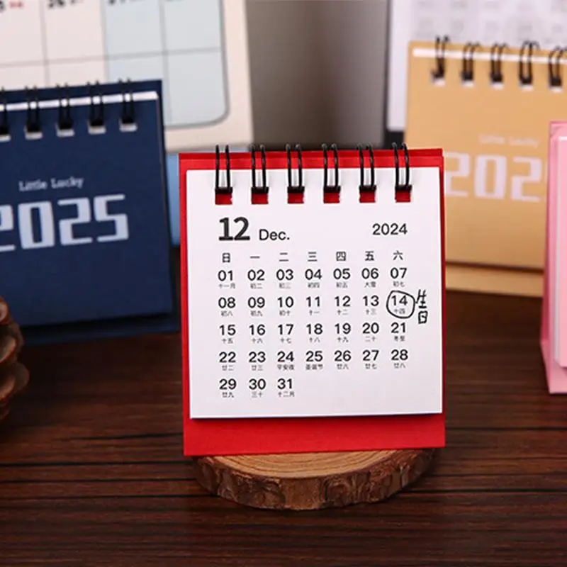 Kalender meja kecil sederhana Mini 2025, kalender portabel saku rencana pukulan Dekorasi desktop