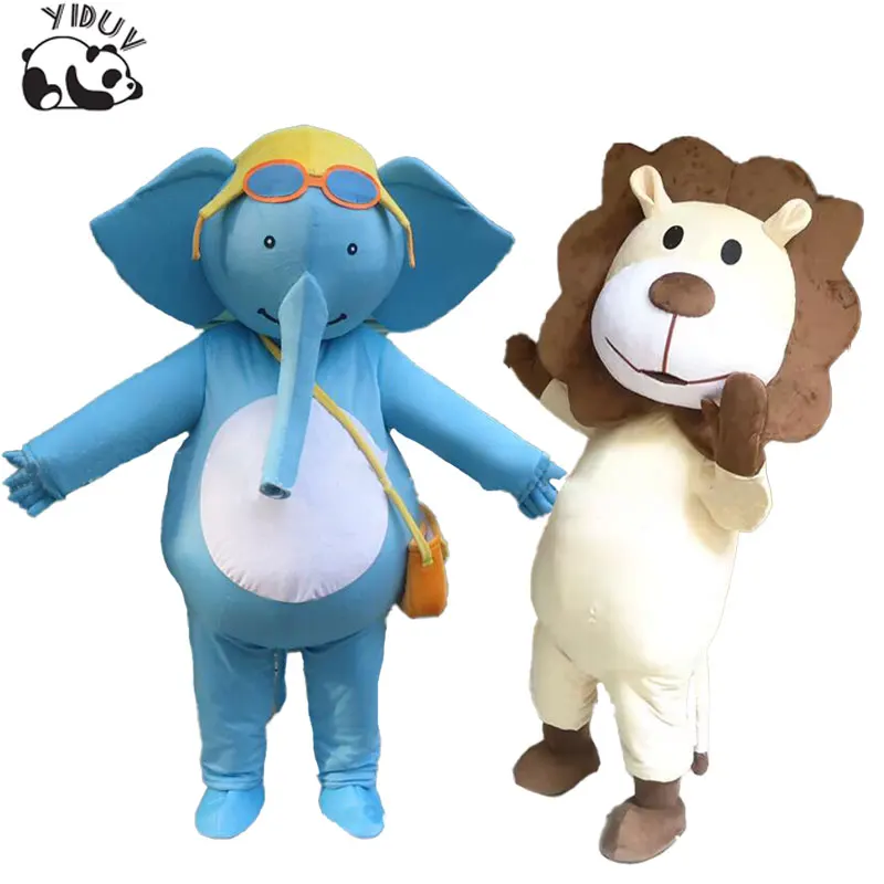 Cartoon Anime Little Blue Elephant Mascot Costume Funny Lion Animal Adult Walking Cosplay Party Christmas Performance Cute Set