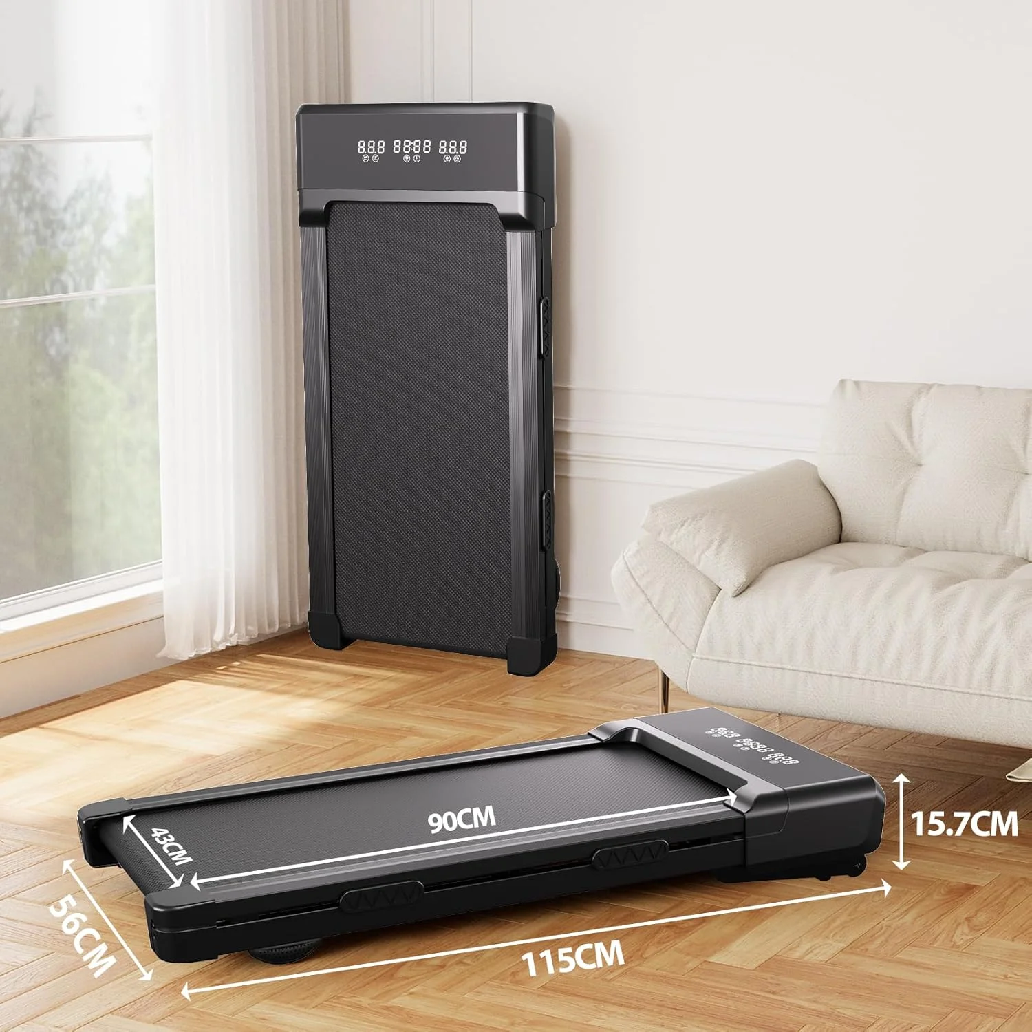 مشاية قابلة للطي 9% مائلة 3.8mph/6kph وسادة المشي للمنزل المطاحن شاشة LCD APP مراقبة 3.0HP آلة تمارين المحرك