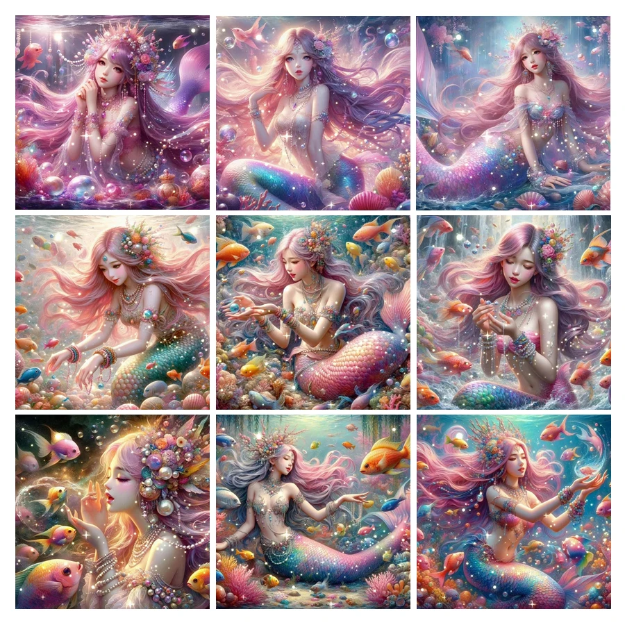 Fullcang Diy Diamond Painting New Collection 2024 Mermaid Full Rhinestone Art Mosaic Embroidery Cartoon Fairy Picture Wall Decor