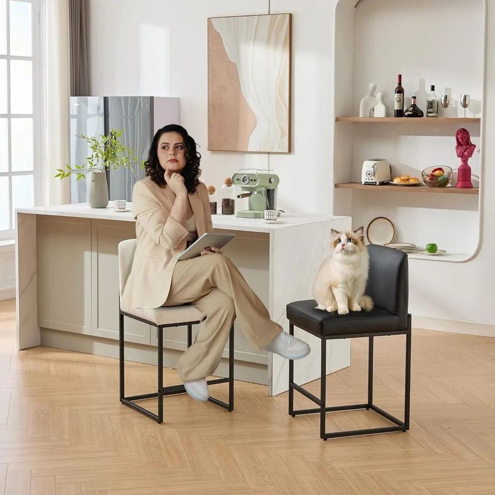 Banco de jantar decorado em couro PU com altura de bar, banco de bar e encosto de 24 polegadas