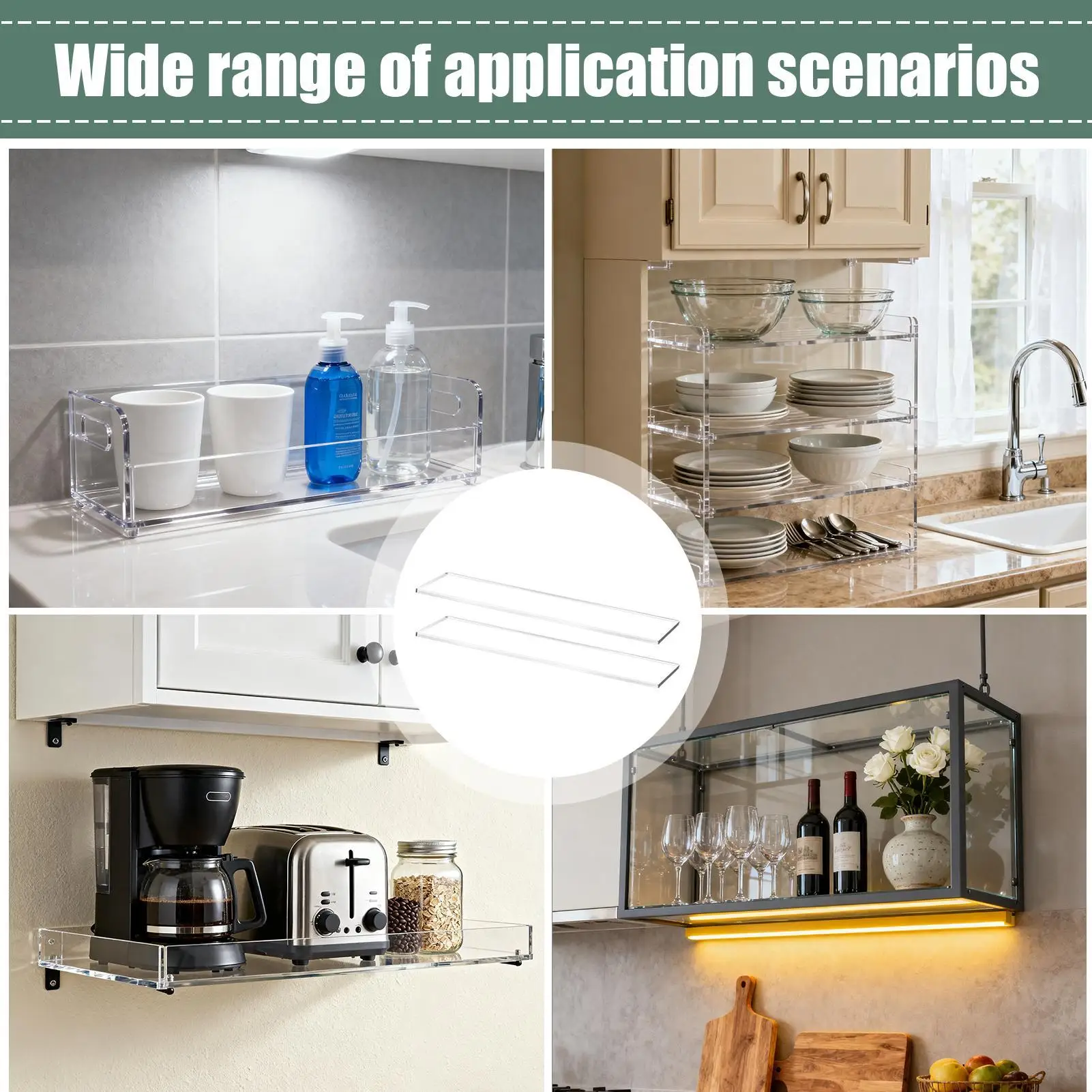 

Cabinet Replacement Shelves 2-Piece Heavy Duty Clear Storage Wall Organizer Replacement Shelves For Bathroom Living Room Wall