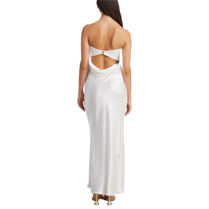 Women Elegant Sleeveless Backless Long Maxi Dress Strapless Sexy Robe Tank Dress Cocktail Party Wedding Banquet Dresses Summer