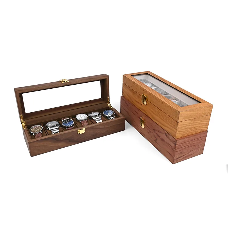 Retro Storage Wood Watch Box Organizer Wooden 6PCS Watch Box Storage Case Wood Box with Lid for 6pcs Wrist Watches Display Box