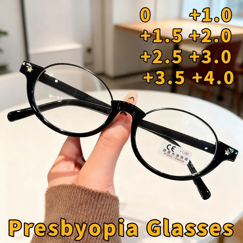 

Retro Half-Frame Anti-Blue Light Presbyopia Glasses Fashionable Round-Frame High-Definition Reading Glasses 0 To +4.0