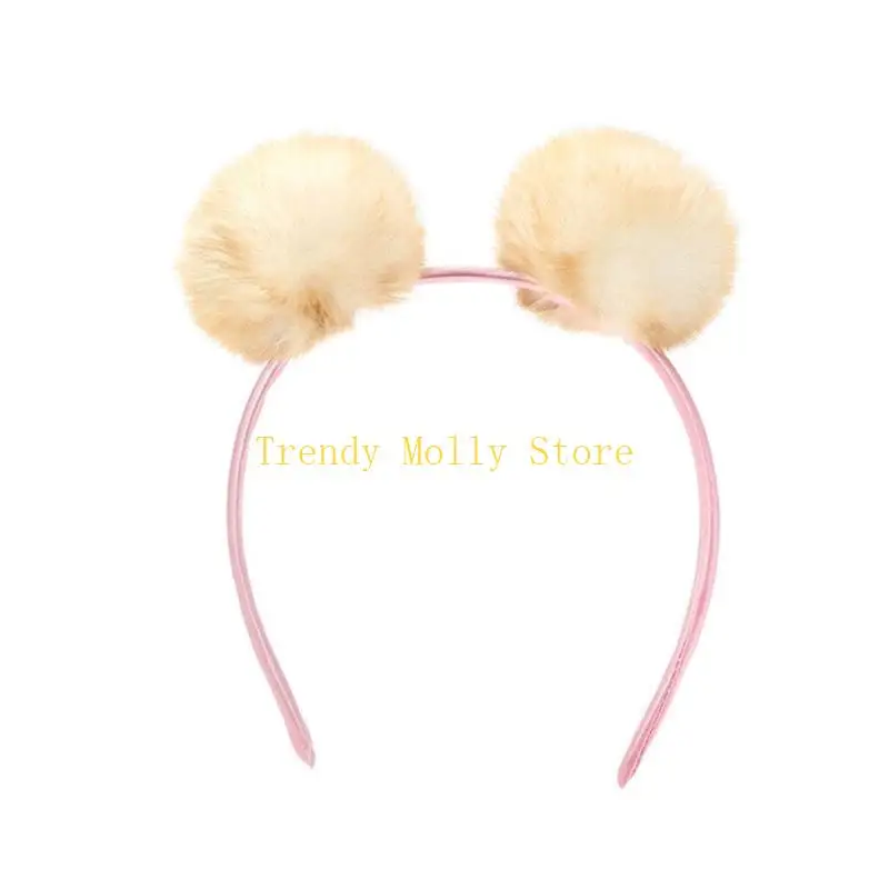 N5KB – bandeau d'oreille en peluche avec boules fourrure, Costume Cosplay, coiffure fête mignonne, bandeau pour pour