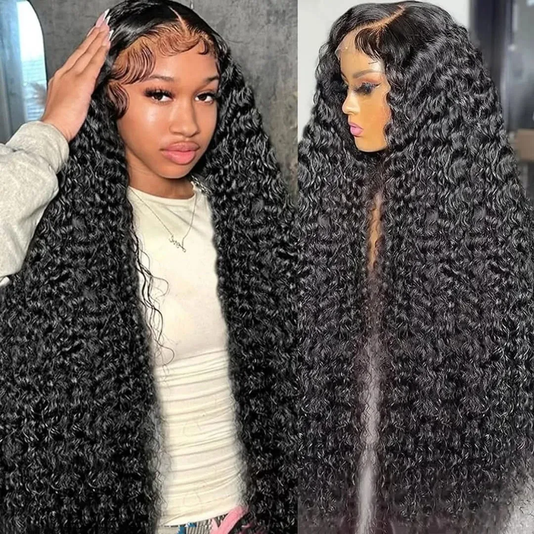 

40-44-дюймовые кудрявые парики с глубокой волной, 13x4, 13x6 HD кружевные фронтальные парики, парики из натуральных человеческих волос с водной волной, 360-градусные кружевные фронтальные парики Remy Brazilian для женщин