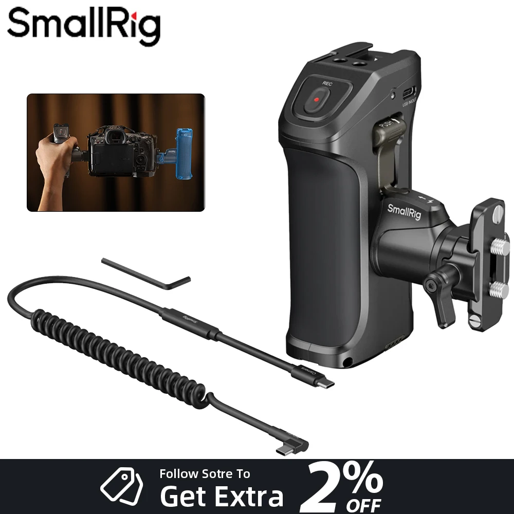 

SmallRig Rotating Side Handle with Trigger REC for Canon R5 Mark II/R6/R10 for Blackmagic Design for BMPCC 4K/6K Cameras 5235