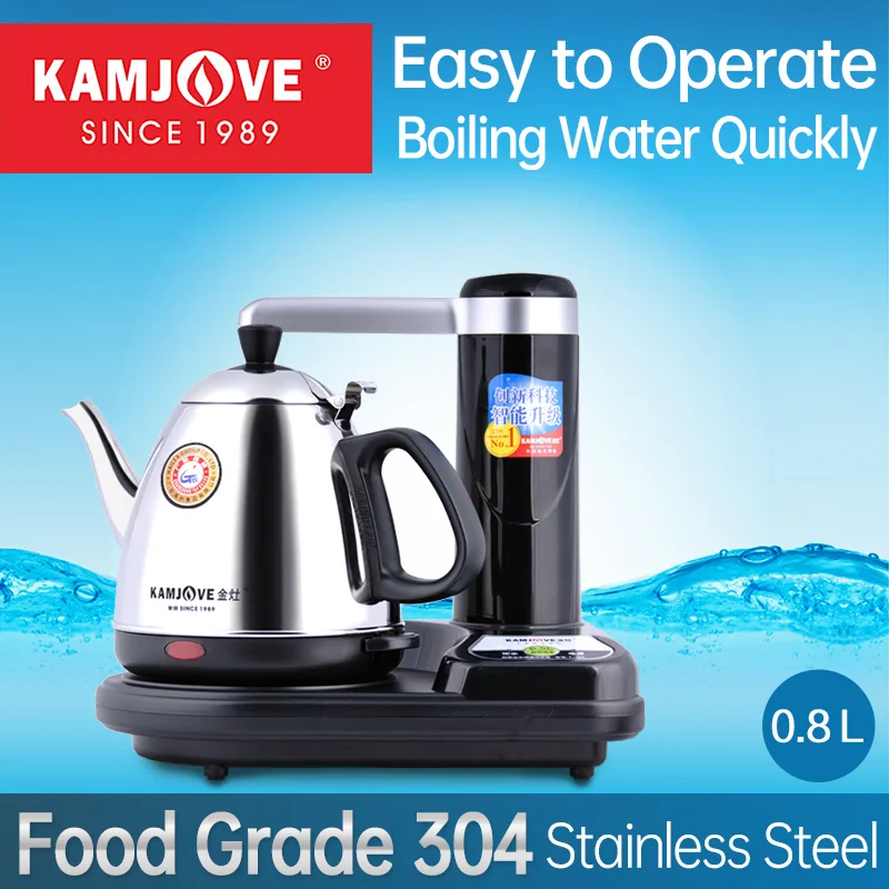 

KAMJOVE электрический чайник из нержавеющей стали 304, портативный водонагреватель с быстрым кипячением, 0,8 л, умный чайник для дома, отеля, чайник для воды