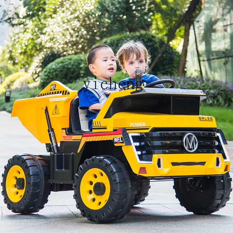 Tqh Perambulator الكهربائية أربع عجلات لعبة طفل سيارة يمكن الجلوس الطفل الطفل جرار الهندسة على الطرق الوعرة مركبة