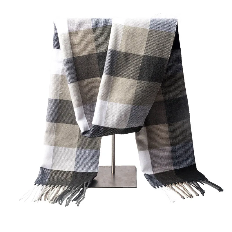170CM New Korean Versatile Winter Men's Scarf for Young Women, Youth Students, Checkered Medium to Long Style