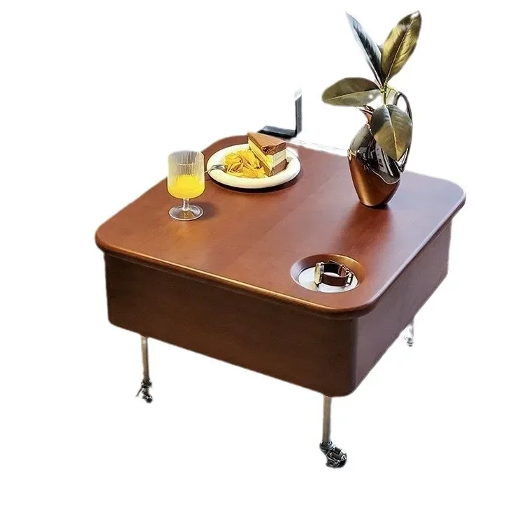 

Medieval solid wood lifting coffee table, retro and modern small apartment household mobile folding, multi-function storage