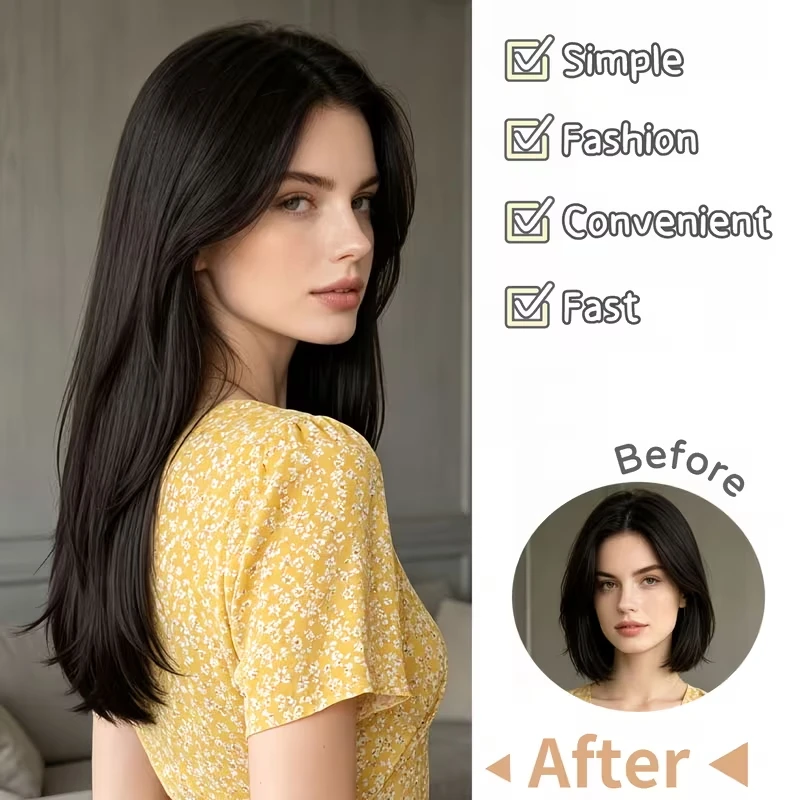 Extensión de cabello sintética de 22 pulgadas en V, capas largas y lisas, invisible, aumenta volumen, estilo perezoso de moda 4