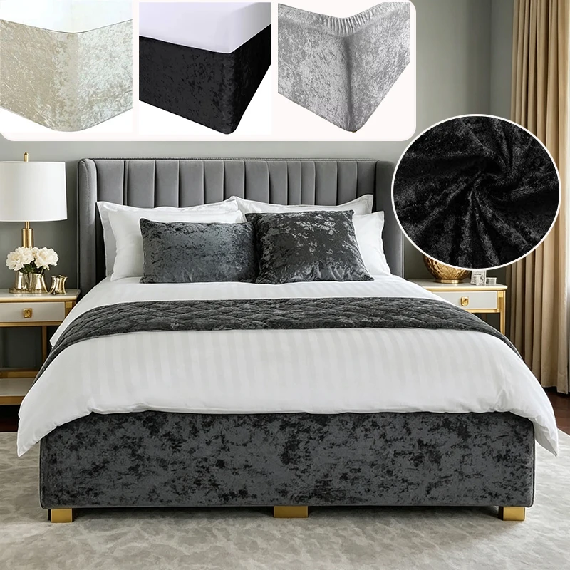 Velvet Jacquard Stretch Four-Way Wrap Bed Skirt, Box Spring CoverNon-Slip,Dust-Proof, Suitable for All Seasons -Easy To Install