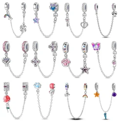 925 Sterling Silver Classical Key lock&Night Owl's Dreamy Version Security Chain Fit DIY Bracelet Necklace Jewellery Accessories