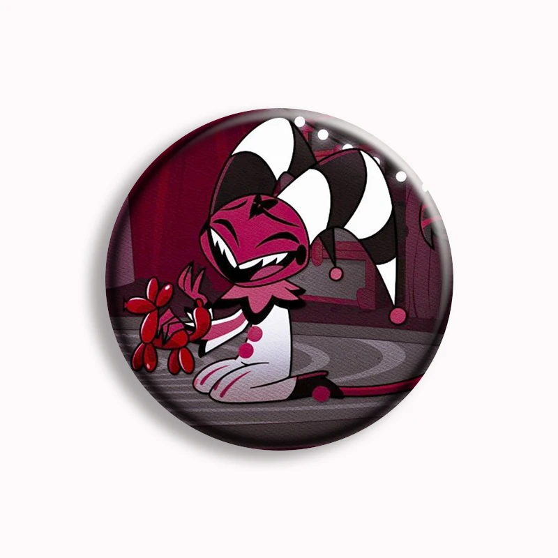 Broche engraçado do anime dos desenhos animados, Pin do botão Fizzarolli, Desenhos animados bonitos, Helluva Boss Blitzo, Emblema, Chapéu, Pano, Decoração do saco, Presente para amigos, 58mm