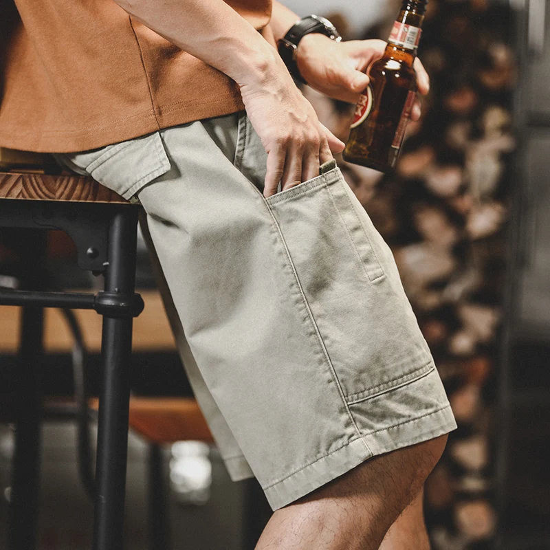 

American Retro Workwear ort Pants Men Summer New Faion Loose Large Size Casual Five-Point Pants Men Breathable Cotton Str...