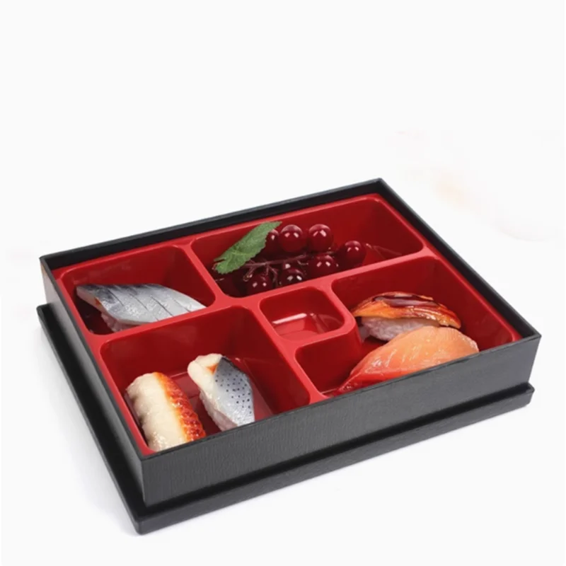 Black and Red ABS Plastic Lunch Box with Lid, Rice Bowl, Melamine Tableware Set, Restaurant Service Board, Portable Bento Box
