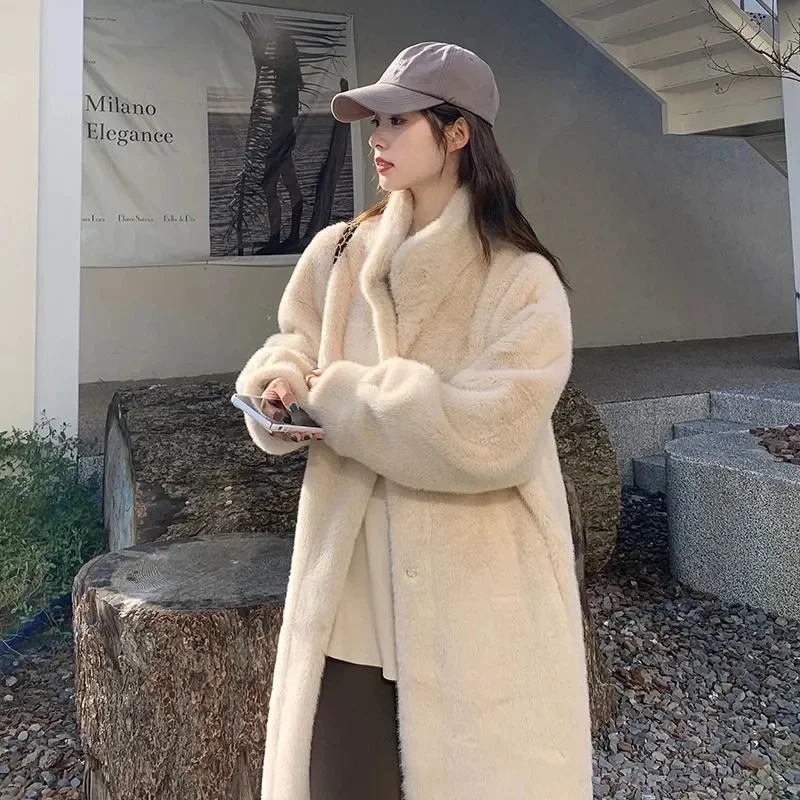 New High Quality Fur Jacket Women Winter Thicken Imitation Mink Velvet Coat Loose Overcoat Mink-Proof Long Outerwear Female Tops