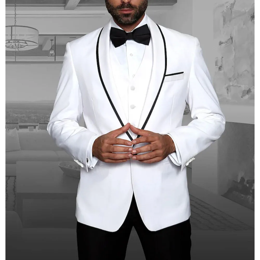 Elegant One Button Men Suits Shawl Lapel Slim Fit Flat Bespoke Male Clothing Tuxedo Custom Wedding 3 Piece Jacket Pants Vest Set